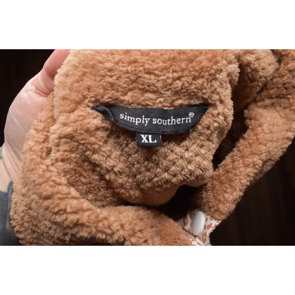 Simply Southern Quarter Snap Fleece Pullover Tan Pink Leopard Sherpa Soft XL - Picture 5 of 7